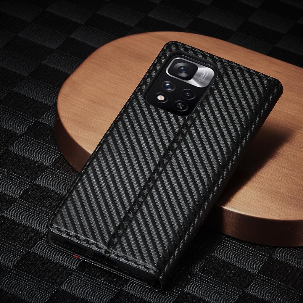 Кожаный чехол из углеродного волокна для Xiaomi 14T 13T 12T 11T 11 Lite Mi Redmi Note 14 13 12S 11S Pro Plus Poco X5 X4 Pro X3 Обложка Кошелек