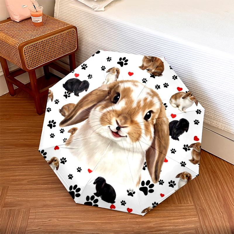 1 шт. Автоматический складной зонт - Узор с милыми кошками и кроликами, Портативный и складной дизайн с 8 спицами, Рождественские и новогодние подарки