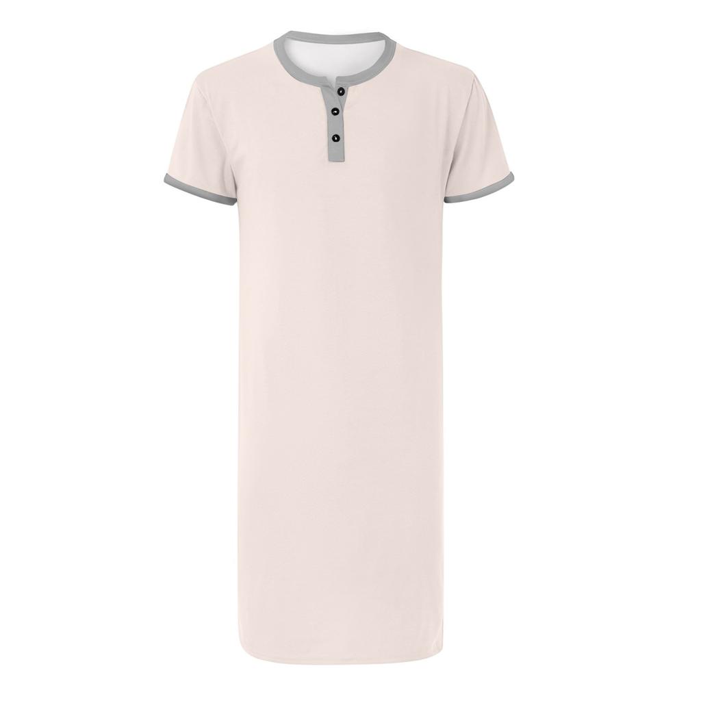 Мужская однотонная хлопковая пижама с коротким рукавом, рубашка на пуговицах с отложным воротником, длинная свободная пижама, домашняя одежда