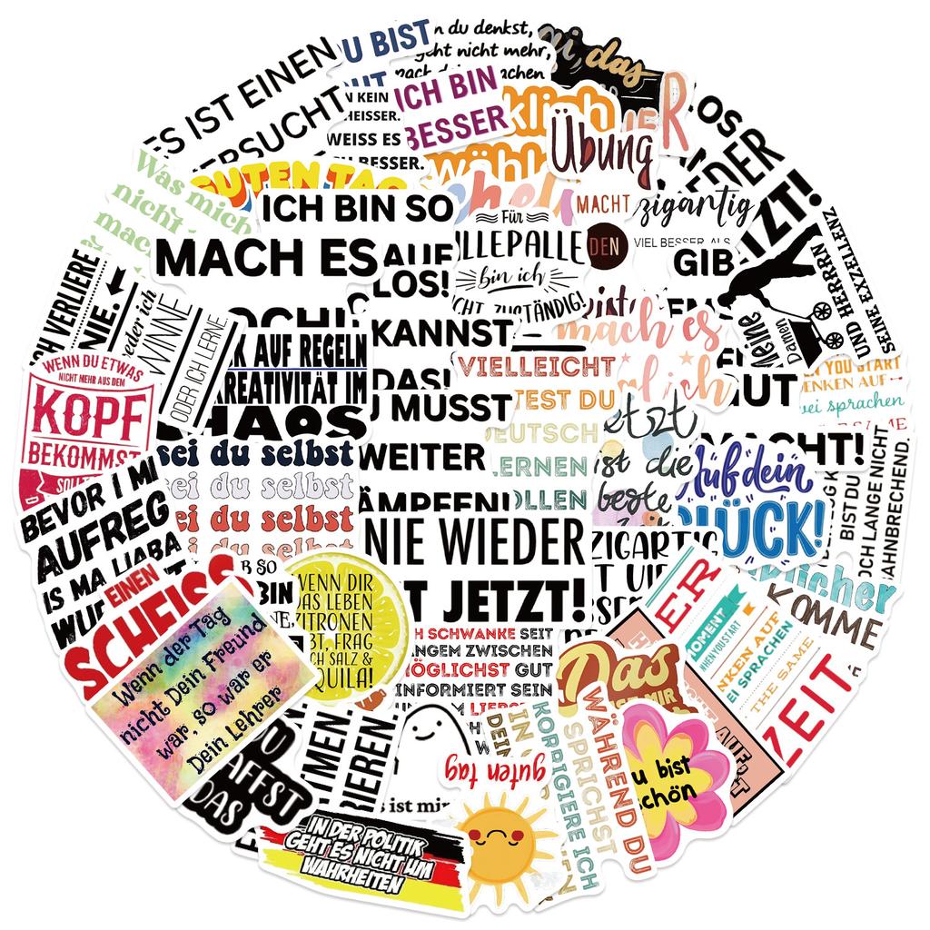 50 Cartoon German Inspirational Graffiti Stickers Decorate Suitcase Guitar DIY Waterproof Stickers