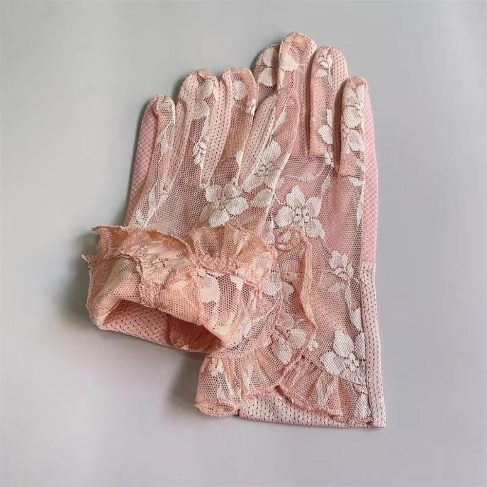 Hollow Touch Screen Gloves Lace Mesh Short Thin Gloves Elegant Sunscreen Gloves Driving UV Gloves
