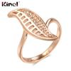 Kinel Leaf 14K Rose Gold Women Rings Full Paved Shiny Natural Zircon Jewelry