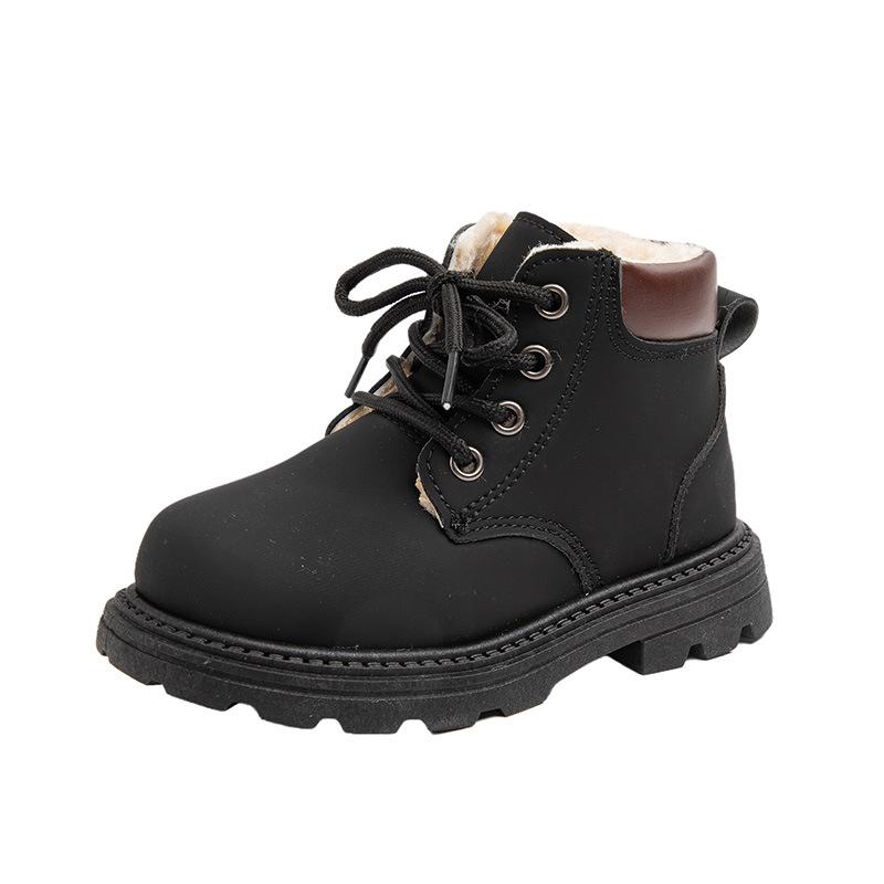 New Children's Fashion Boots Winter Thickened Boys Girls' Anti Slip Warm Leather Boots Side Zipper Solid Kids Casual Shoes