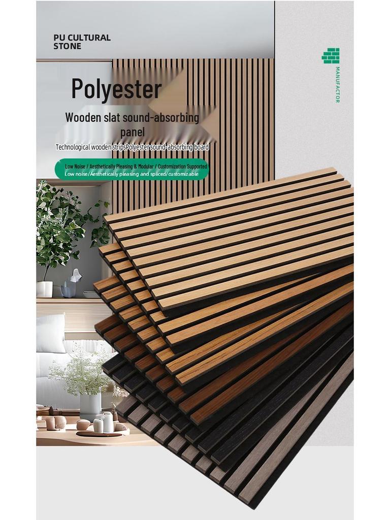 Wood Strip Polyester Fiber Sound-Absorbing Wall Panel for Decoration and Insulation