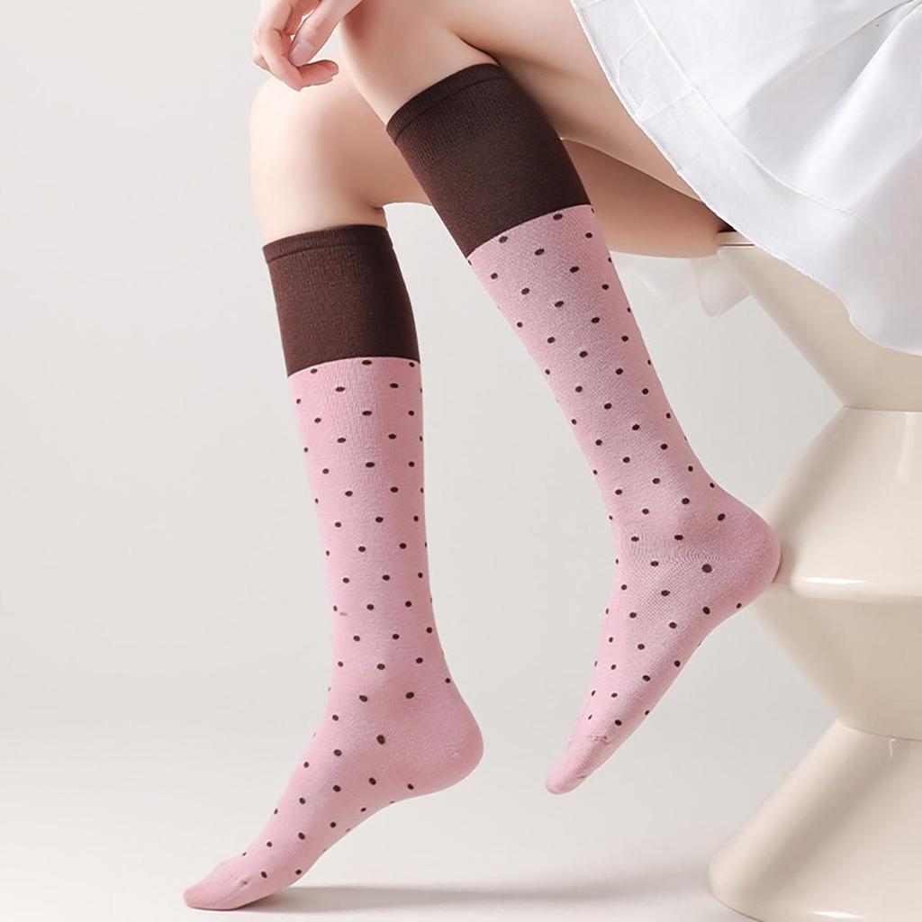 Женские мягкие хлопковые длинные носки в горошек, цветные блоки, гольфы до колена, милые корейские носки в стиле Харадзюку для колледжа, махровые носки
