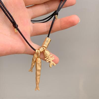 Модные осенне-зимние новые металлические подвески-рыбьи кости, ожерелья для женщин, длинная регулируемая вощеная веревка, цепочка для свитера, цепь