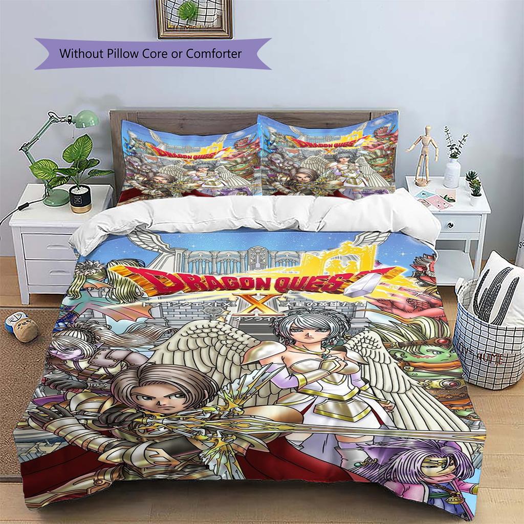 Dragon Quest Pattern Bedding Set Quilt Cover Pillowcase Home Decor Gift (1 * duvet cover + 2 * pillowcase, without core)