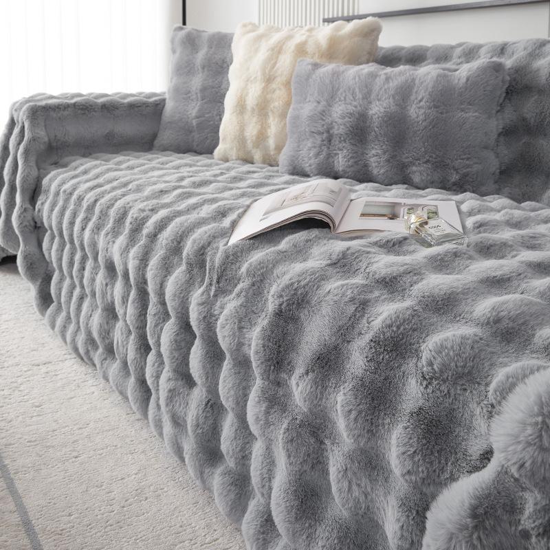 Чехол для дивана с плюшевым кроликом, осенне-зимний кремовый диванный плед, утолщенный, устойчивый к царапинам от кошек, полотенце для дивана