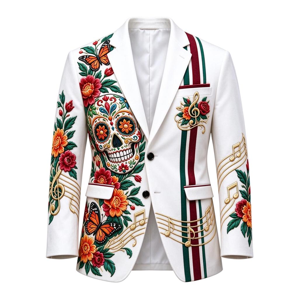 Men's Business Casual Corduroy Suit Jacket with Print Design