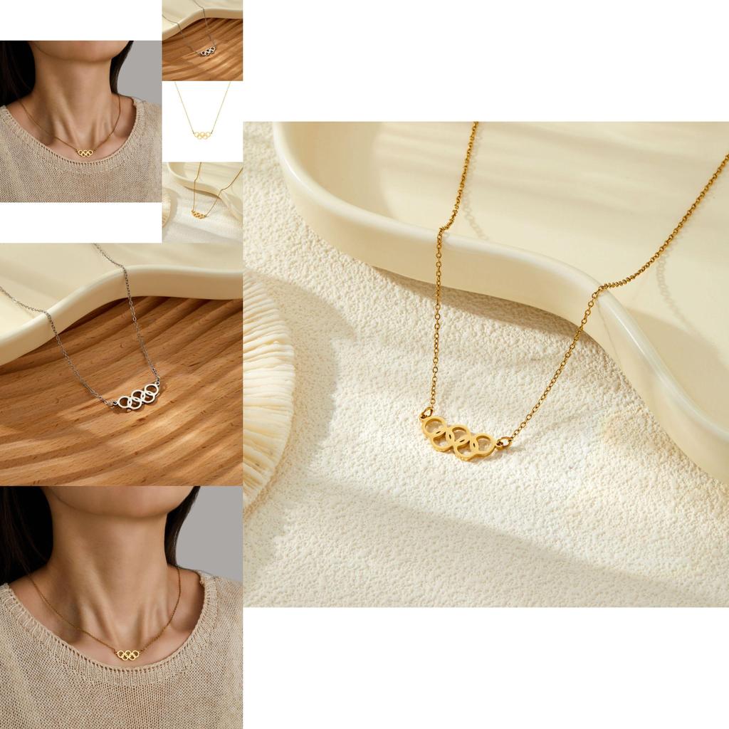 Модное ожерелье-подвеска с пятью кольцами из 18-каратного золота и серебра из титановой стали для шикарной повседневной носки