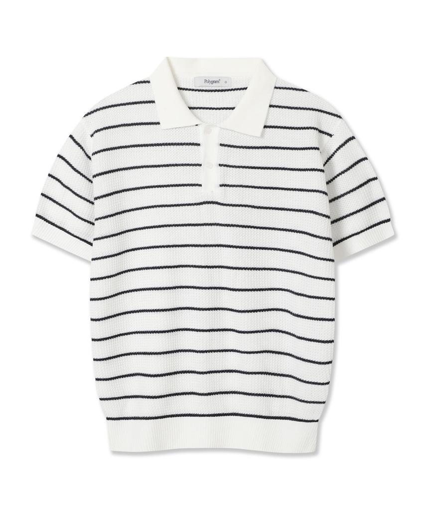 POLYGRAM Textured Striped Collared Short Sleeve Knit - 3 Colors