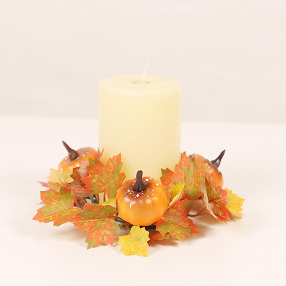 Artificial Candle Holder Rings With Maple Leaf Pumpkin Berry Lightweight Silk Fabric Artificial Garland For Thanksgiving Halloween Decoration