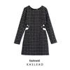 2025 Spring Women's European & American Style Tweed Dress with Cutout Waist and Round Neck