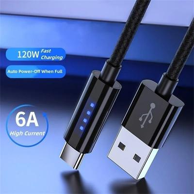 Кабель USB - Type C 120 Вт для быстрой зарядки и передачи данных с индикатором в виде скачек для iPhone 15 Xiaomi Samsung Кабель USB C