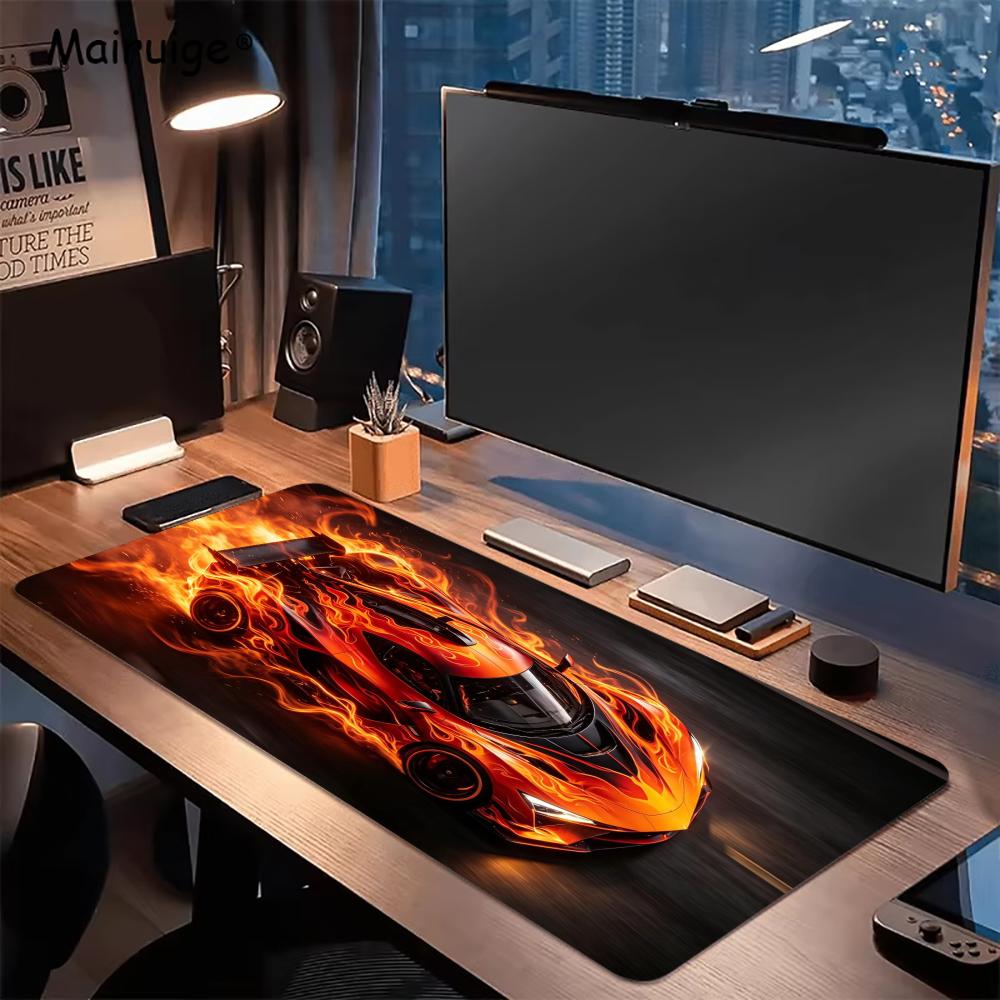 Red Retro Racing Car Large Size Anti-slip Rubber Mouse Pad Gaming Desk Mat Keyboard Mat For Office Home Computer Stitched Edge