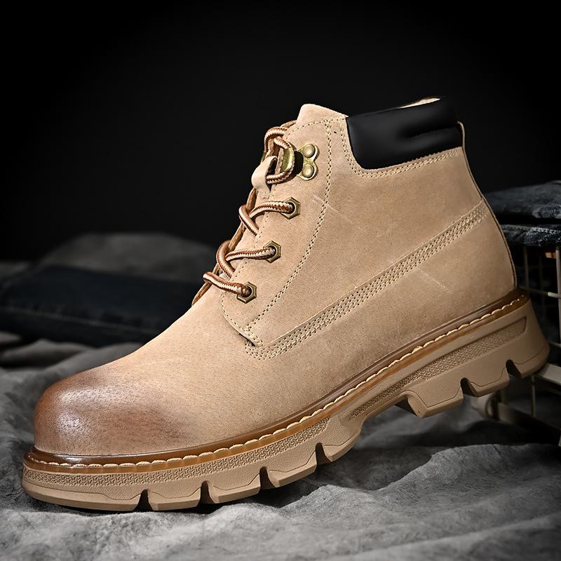 Осень и зима новые мужские ботинки из ревенной кожи первый слой свиной кожи короткие ботинки мужские повседневные взрывной бархат термические рабочие ботинки