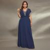 European and American Deep V Lace Waist Slim Evening Dress - Plus Size Women's Clothing