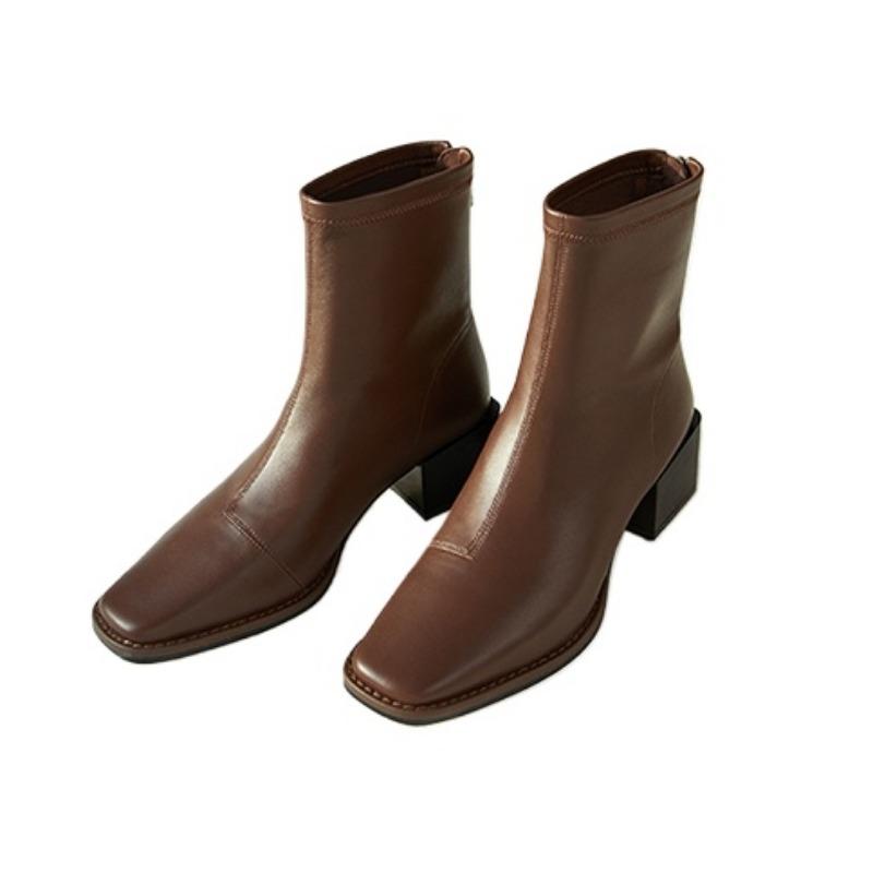 Весна/осень, современные ботинки до середины икры, квадратный каблук, женская обувь на среднем каблуке, распродажа 2024, новые однотонные лаконичные женские ботинки на молнии