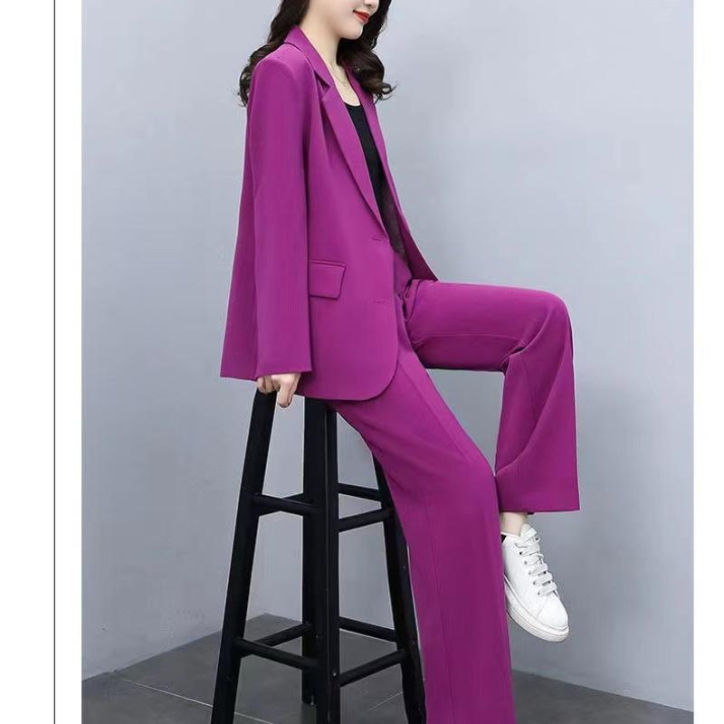 Весенне-осенний костюм, профессиональный модный пиджак с длинными рукавами, широкие брюки, комплект из двух предметов для женщин