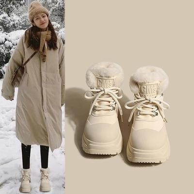 Меховые и меховые интегрированные зимние ботинки для женщин Новые осенние и зимние модели с добавлением флиса и теплой хлопковой обуви Зимние ботинки для женщин