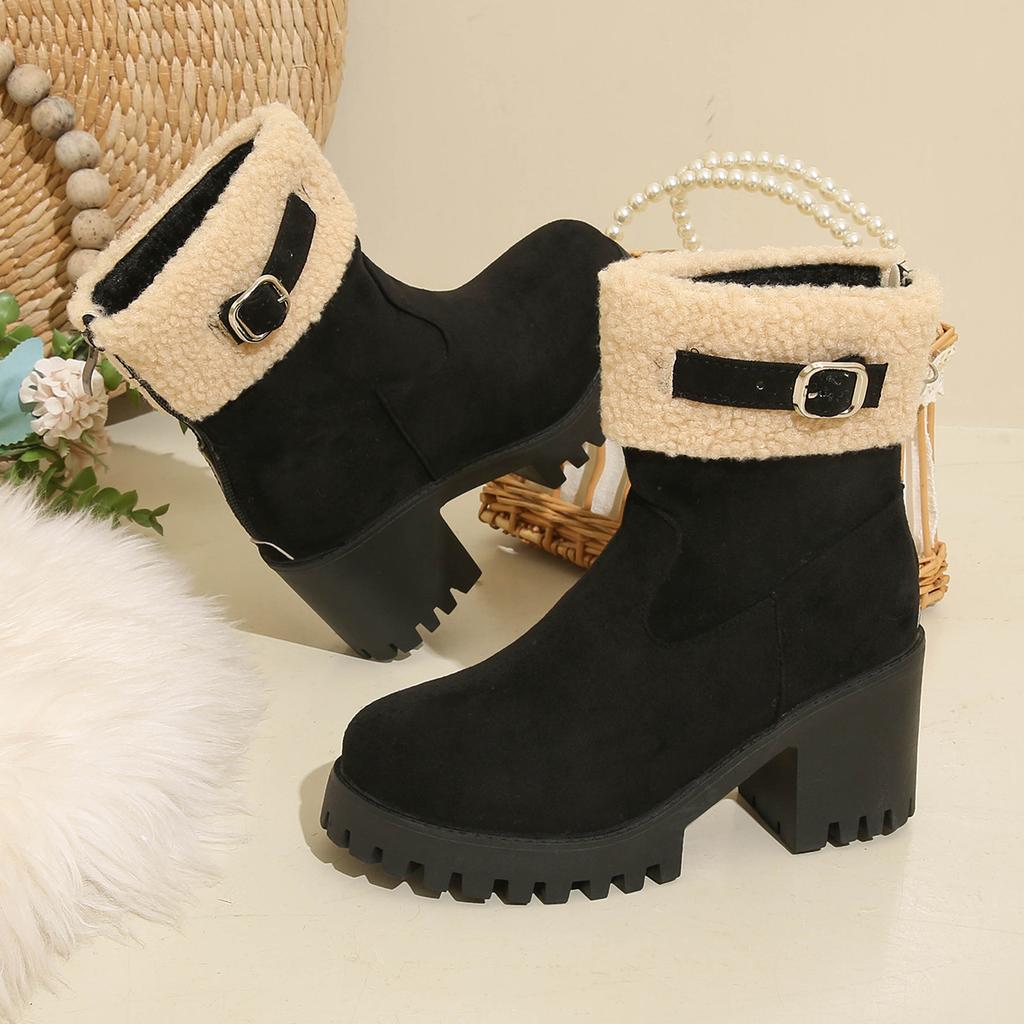 Autumn and Winter New Foreign Trade European and American Low Boots Velvet Warm Large Size Thick Heel Martin Boots Cotton