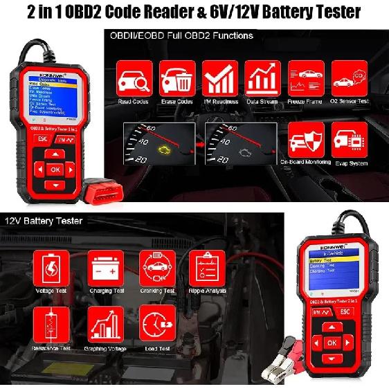 2025 KONNWEI KW681 Профессиональный автомобильный OBD2 сканер Автомобильные диагностические инструменты 6В12В 2 в 1 Автомобильный Мотоциклетный OBD2 Тестер аккумулятора Инструменты