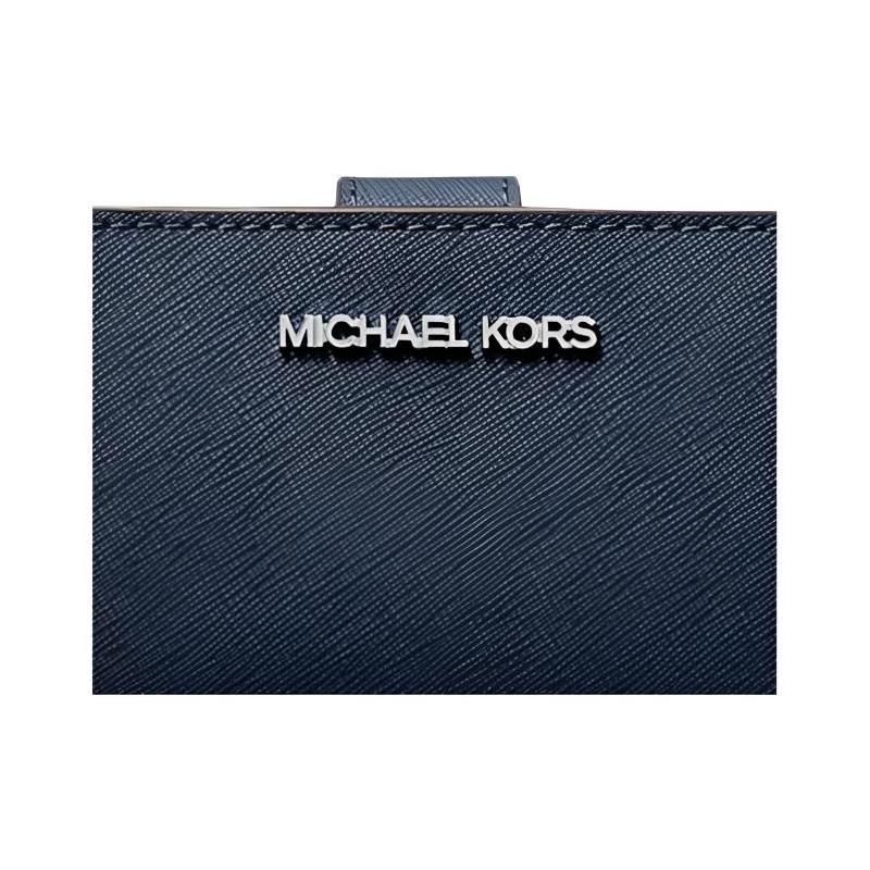 Michael Kors Серебряная фурнитура застежка-кнопка кожаный кошелек средний женский темно-синий
