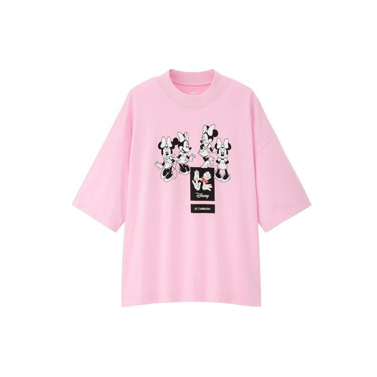 Uniqlo Женская футболка с принтом Микки Мауса, короткий рукав, спущенное плечо, топ, розовый 428402-10