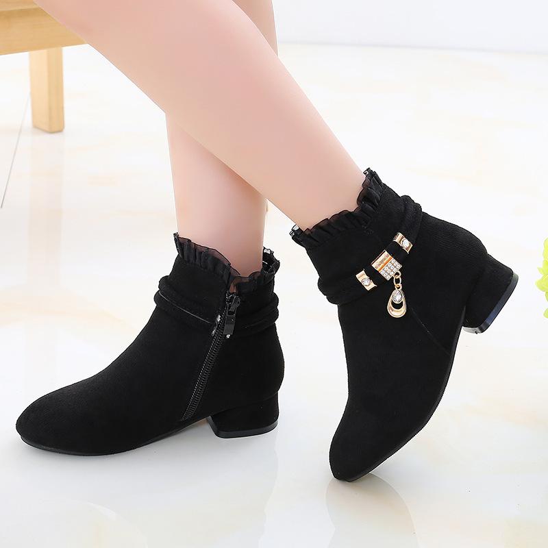 Girls' Ankle Boots Spring and Autumn Girls High Heel Short Boots Children's Single Boots Medium and Large Children's Boots
