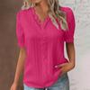 Summer Women's V-neck Lace Print Irregular Ruffle Light Casual Street Style Solid Color T-shirt Tops