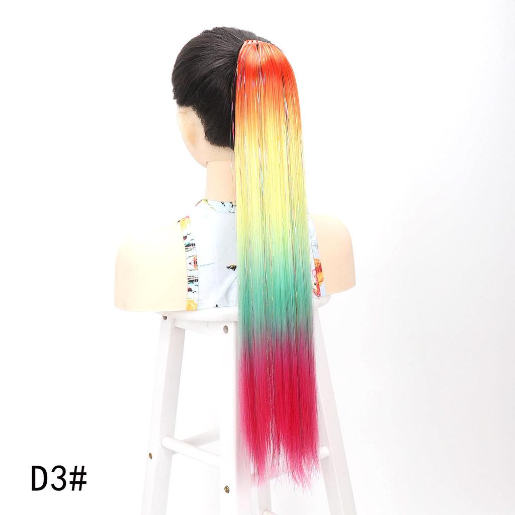 Синтетический хвост-накладка для волос с 9 прядями, блестящая мишура радужной расцветки, резинки для вечеринки, косплея