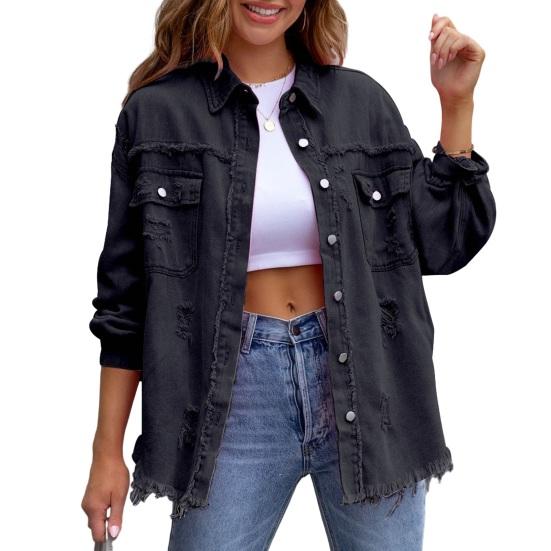 Женская куртка с рваными карманами и декором, однобортное однобортное пальто с длинными рукавами в стиле хип-хоп, уличная одежда с лацканами, свободное винтажное женское пальто на весну и осень