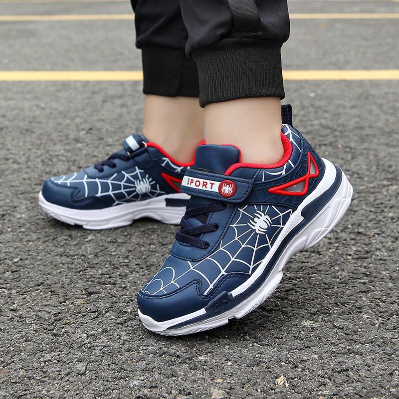 Трансграничные детские туфли «Человек-паук» для мальчиков, осенние кожаные износостойкие легкие кроссовки, детские модные кроссовки для бега