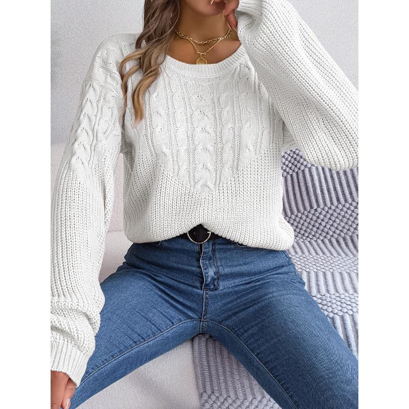 Женский свитер-пуловер с рукавами-фонариками в стиле пэчворк на каждый день на осень и зиму