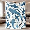 Watercolor Whale Shark Hammerhead Shark Blanket Blue Ocean Marine Animal Print Soft Cozy Blanket for Sofa Bed Couch