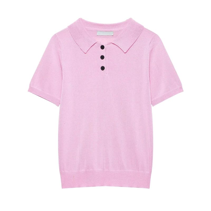 Spring New Women's Clothing Sports Style Casual Knitting Polo Shirt Collar Short Sleeve Minimalist Tops 2142019