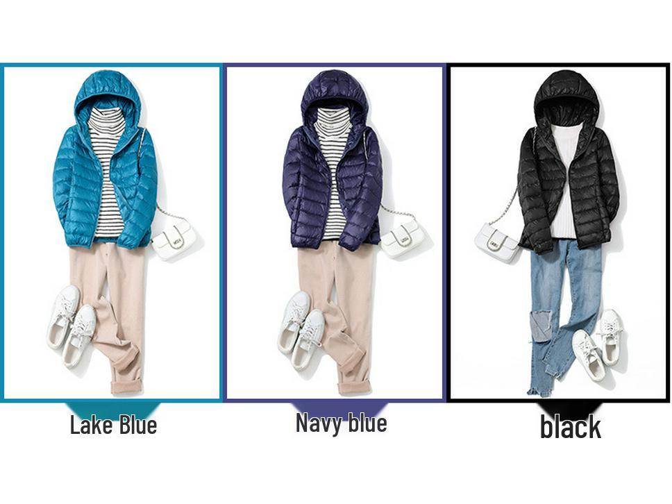 2023 Women's Lightweight Hooded Down Jacket - Slim Fit, Plus Sizes, Autumn/Winter, White Duck Down.