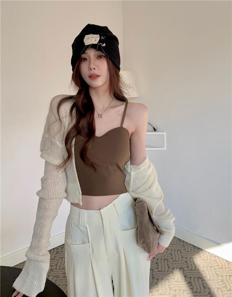 Летняя майка из ледяного шелка с нагрудной подушечкой - Красивый топ-бандо со спинкой