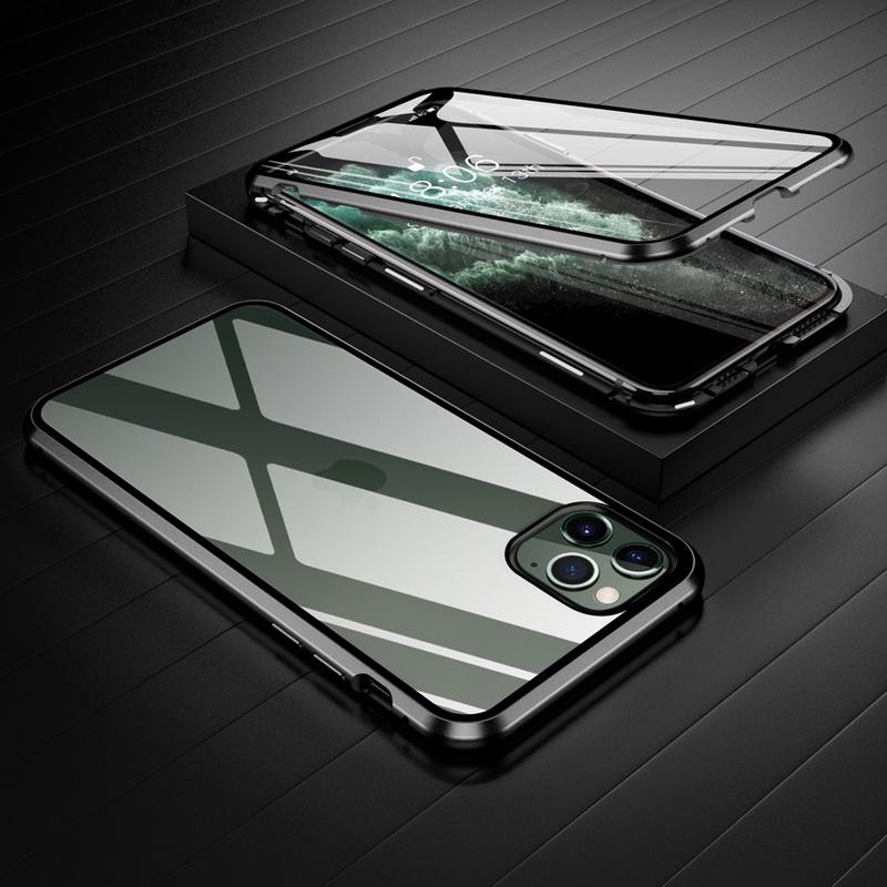 Металлический магнитный чехол для iPhone 16 17 Pro 15 14 Pro Max 13 12 Pro MAX 11 Pro SE 2020 Чехол-крышка с закаленным стеклом и магнитом