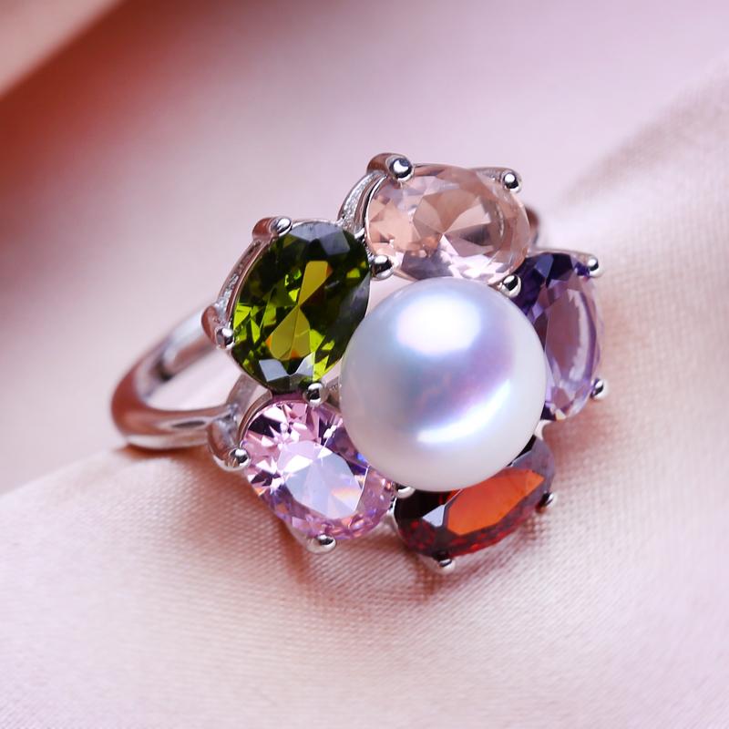 seniko Natural Freshwater Pearl Rings For Women Fashion Female Flower Ring Pearl Jewelry Adjustable Ring