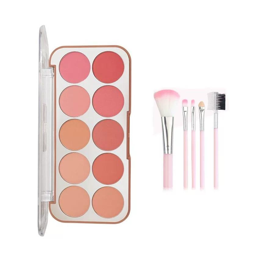 Miss Rose Blush Palette 10 Colors Pearlescent Matte Rouge Eyeshadow Multi-Purpose Highlighter Contouring Long-Lasting Waterproof