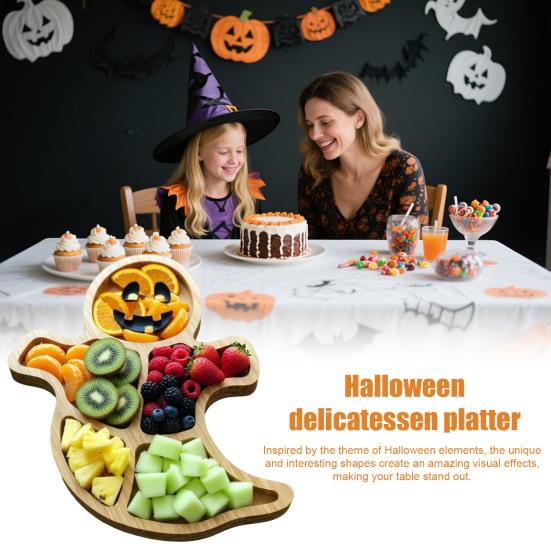 Halloween Charcuterie Board Wooden Serving Tray with Spooky Theme Cheese Appetizer Platter for Parties Unique Gift for Food Lovers