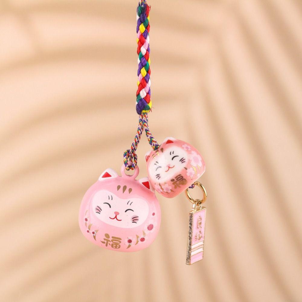 Zinc Zinc Alloy Maneki Neko Key Chain Phone Lanyard Lucky Cat Pendant Sweet Lucky Cat Phone Strap Gift
