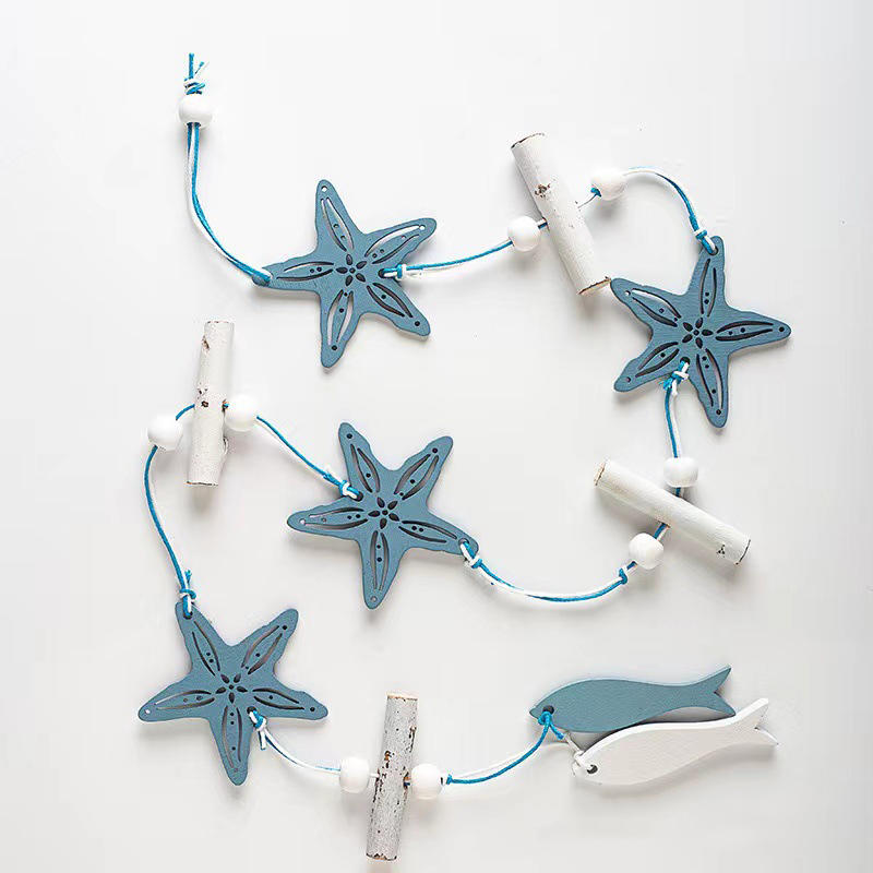 Studio Props Wall Hanging Hand Made Mediterranean Starfish Hung Fish Nautical Decor Hang Wood Marine Pendant For Home Decoration