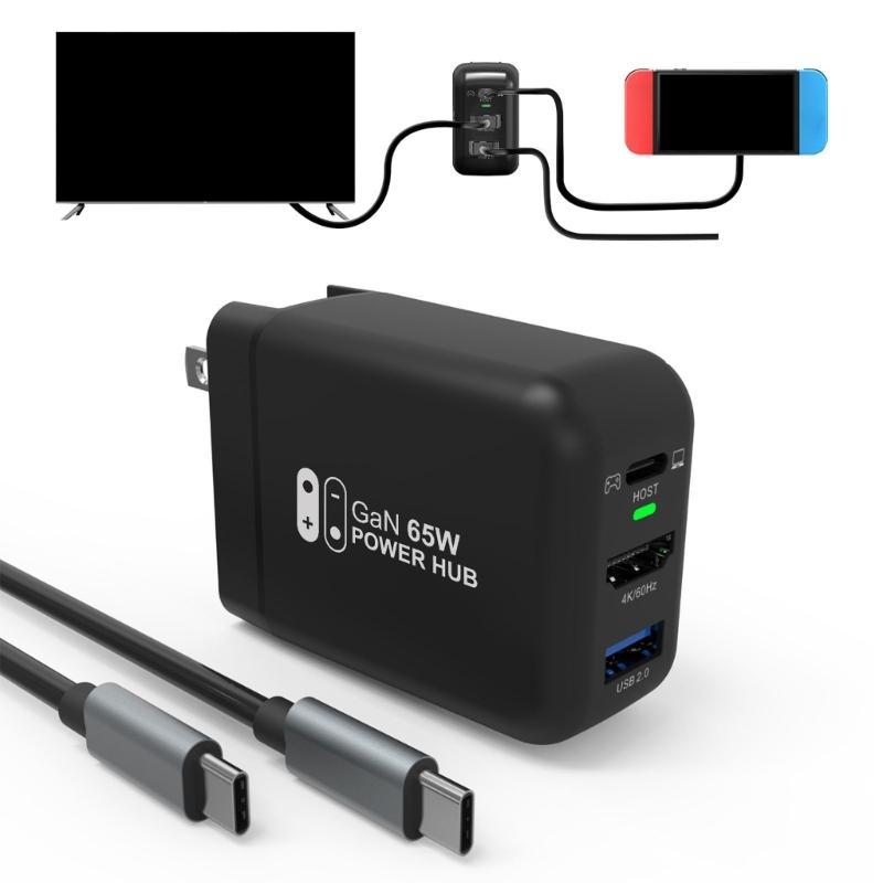 Универсальная быстрая зарядная станция 65 Вт для Switch, Pad с портом 4K HDTV и портативным дизайном