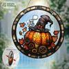 2D Flat Halloween Decor - Victorian Industrial Pumpkin Pendant with Gear and Pipe - Acrylic Wall/Window Hanging - Home Decor