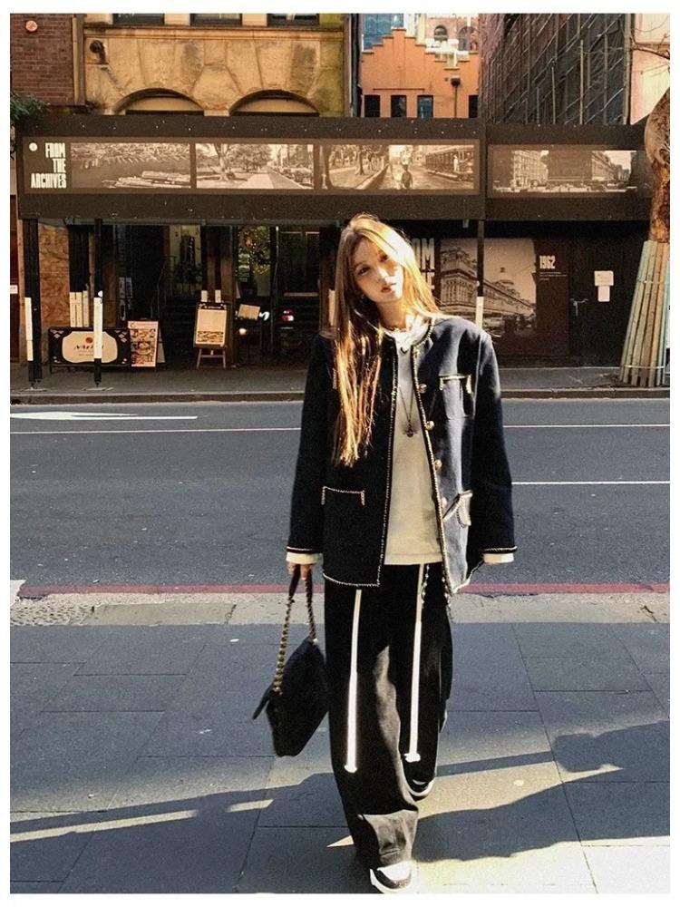 2024 Autumn Denim Vintage Jackets Women Classic Elegant Round Collar Loose Coat Korean Fashion Long Sleeve 2000s Retro Outerwear