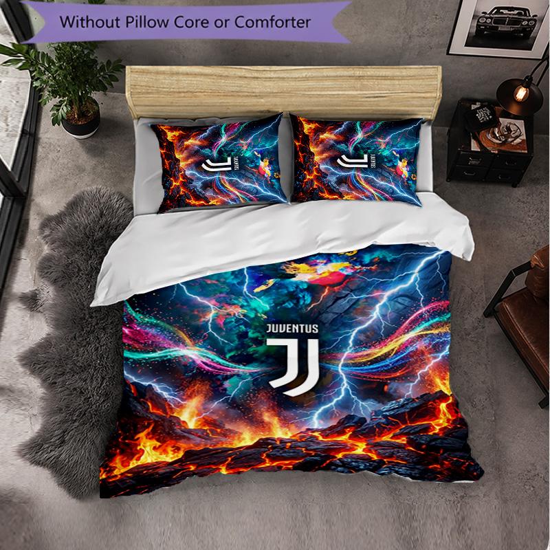 Juventus FC Pattern 3 Pieces Bedding Set Soft Microfiber Duvet Cover with Pillow Cases for Bedroom