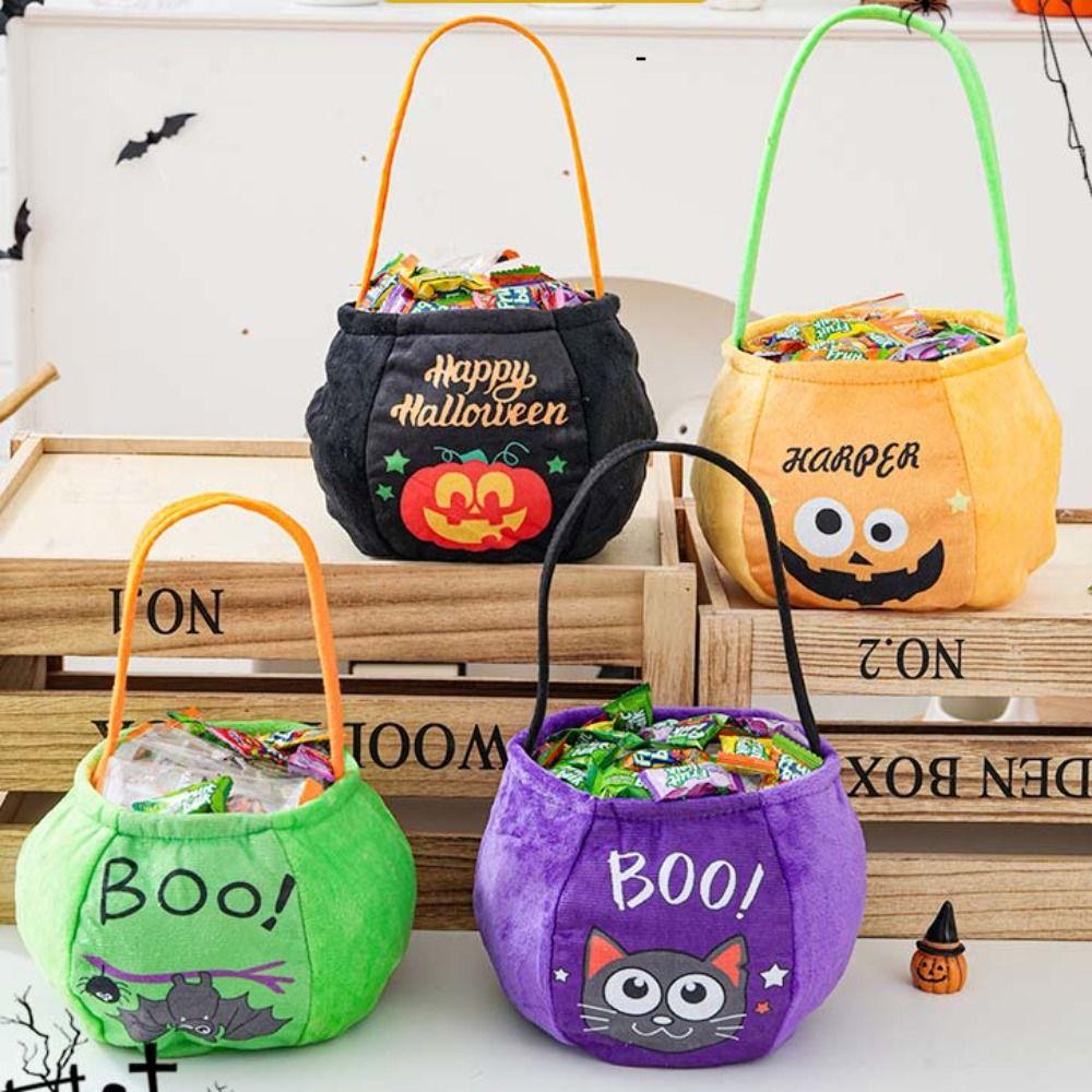 Cloth Pumpkin Candy Bucket Trick or Treat Stuffed Cotton Tote Bags Kawaii Halloween Candy Bag  Kids