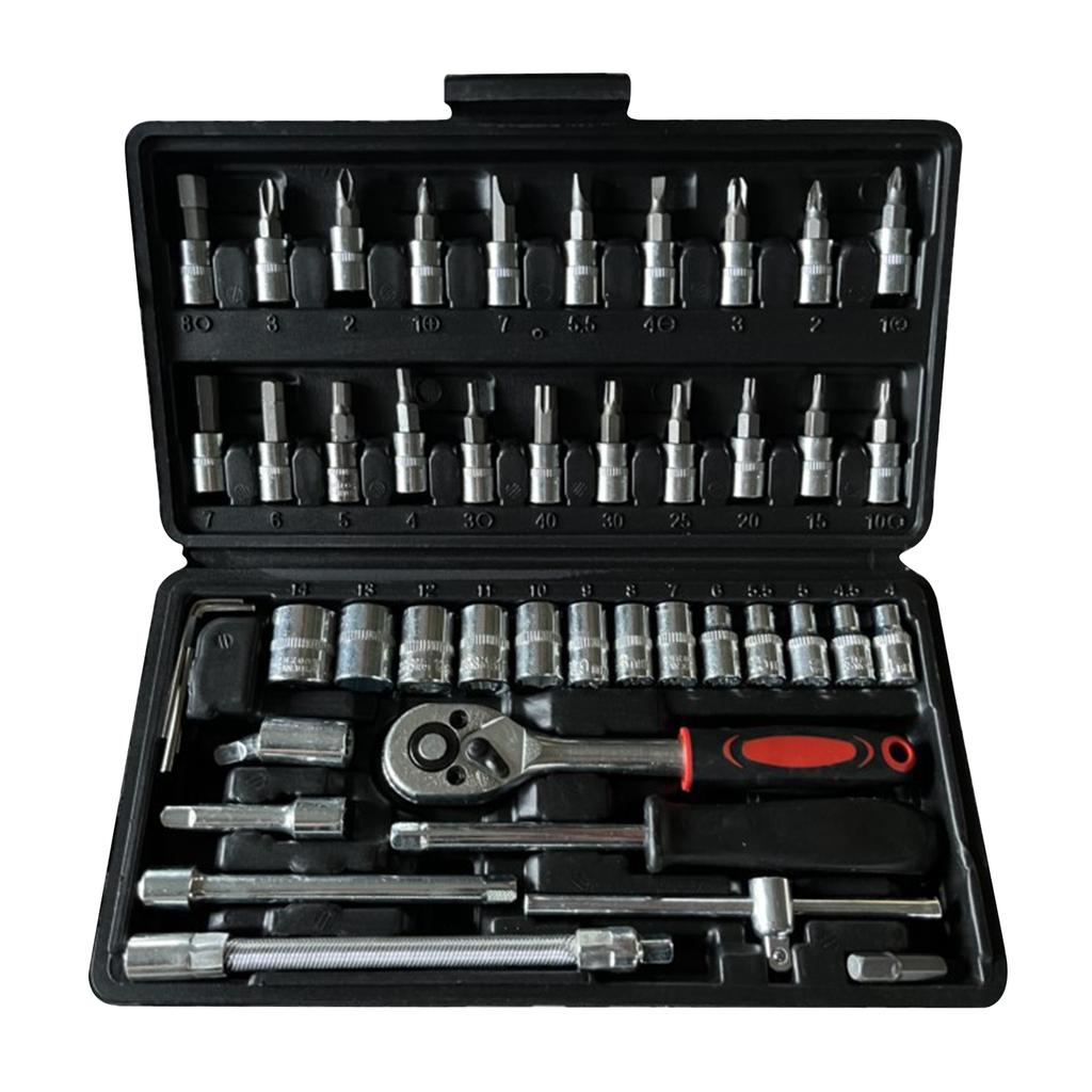 46pcs 1/4 Inch Ratchet Socket Repair Wrench Set Drive Socket Ratchet Wrench Combination Tools Kit For Car Repair